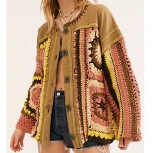 Free People No Rain Crochet Sweater Jacket